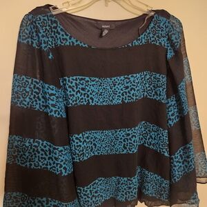 Alfani Women's Black and Blue Animal Print Blouse